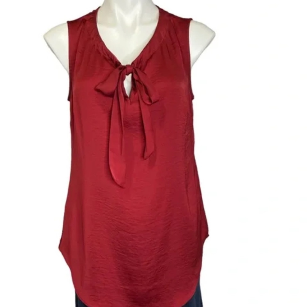 CAbi 3602 Cinch Split Neck Tie Sleeveless Top Crimson Size Large